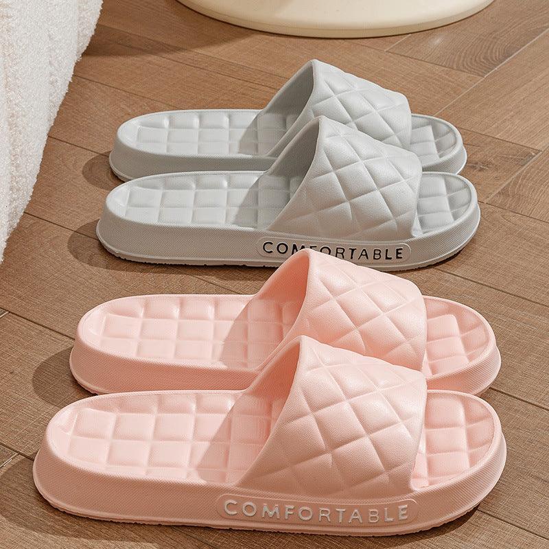 Men's Home Slippers With Plaid Design Soft-soled Silent Indoor Floor Bathing Slippers Women House Shoes Summer - Homey Footwear