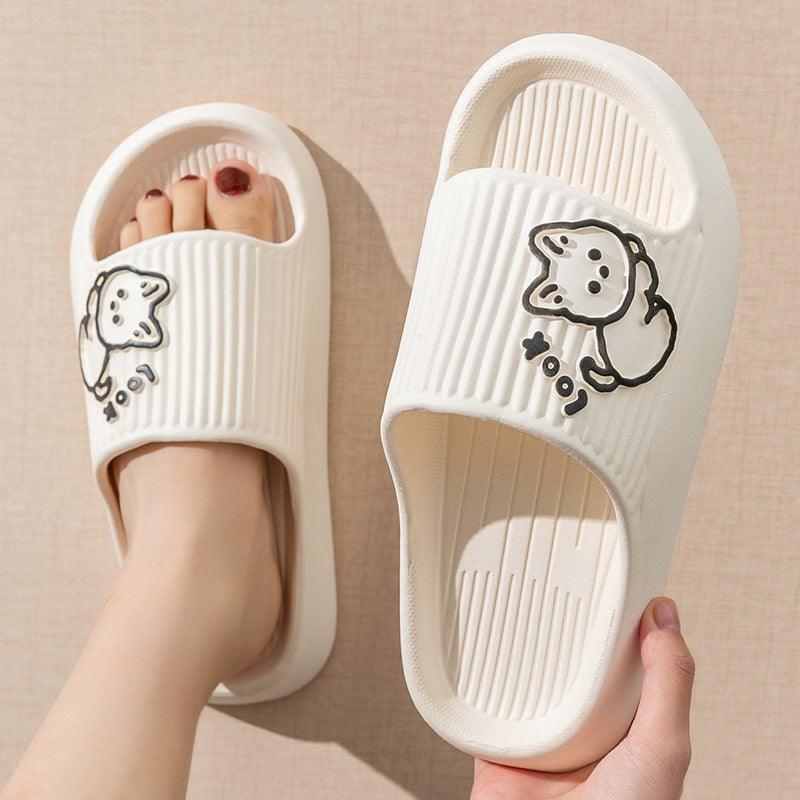 Cute Cat Slippers Summer Women Home Shoes Bath Thick Platform Non-Slip Slides Indoor Outdoor - Homey Footwear