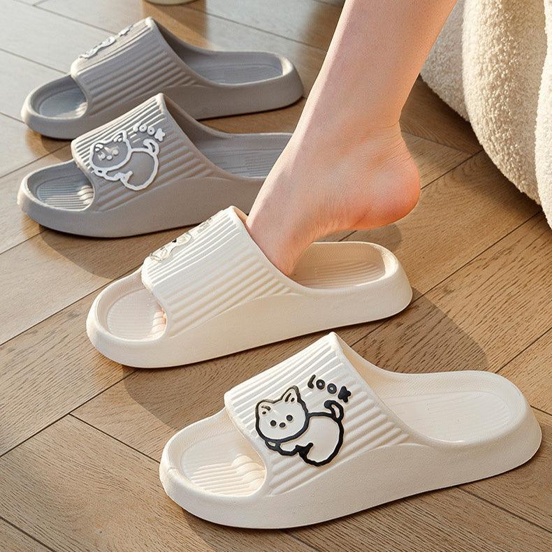 Cute Cat Slippers Summer Women Home Shoes Bath Thick Platform Non-Slip Slides Indoor Outdoor - Homey Footwear