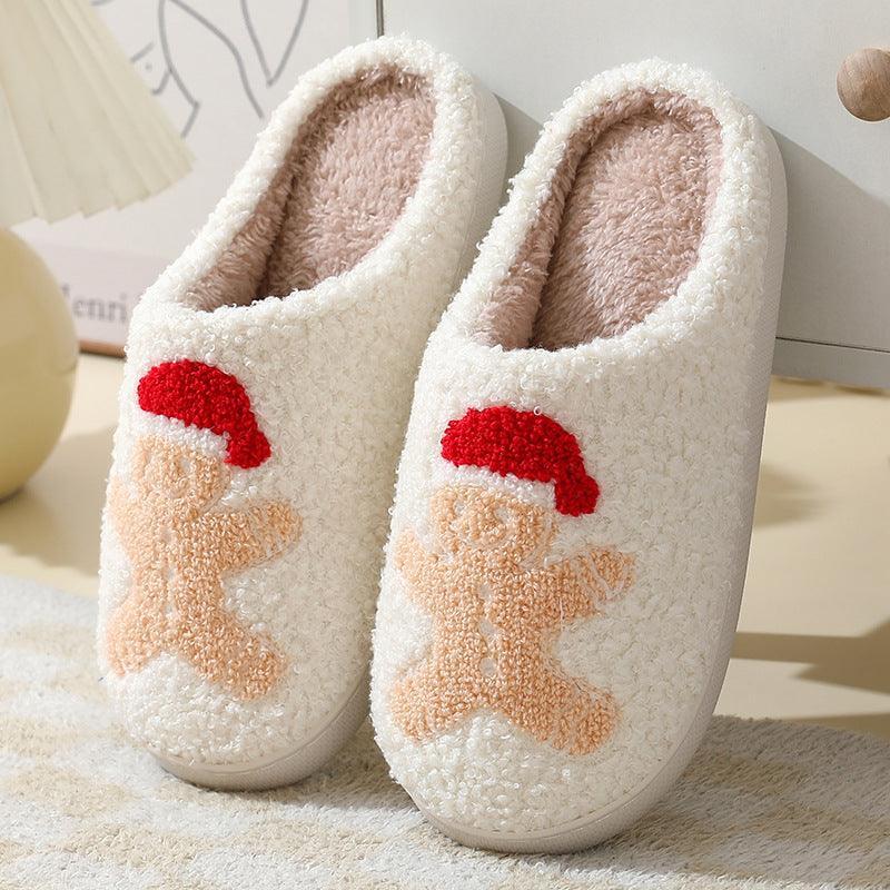 Christmas Home Slippers Cute Cartoon Santa Claus Cotton Slippers For Women And Men Couples Winter Warm Furry Shoes - Homey Footwear