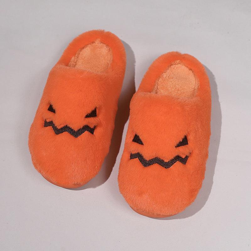 Cute Halloween Pumpkin Slippers Winter Warm Plush Bedroom Floor Home Slippers Casual Slip On Comfortable Cozy Indoor House Shoes - Homey Footwear