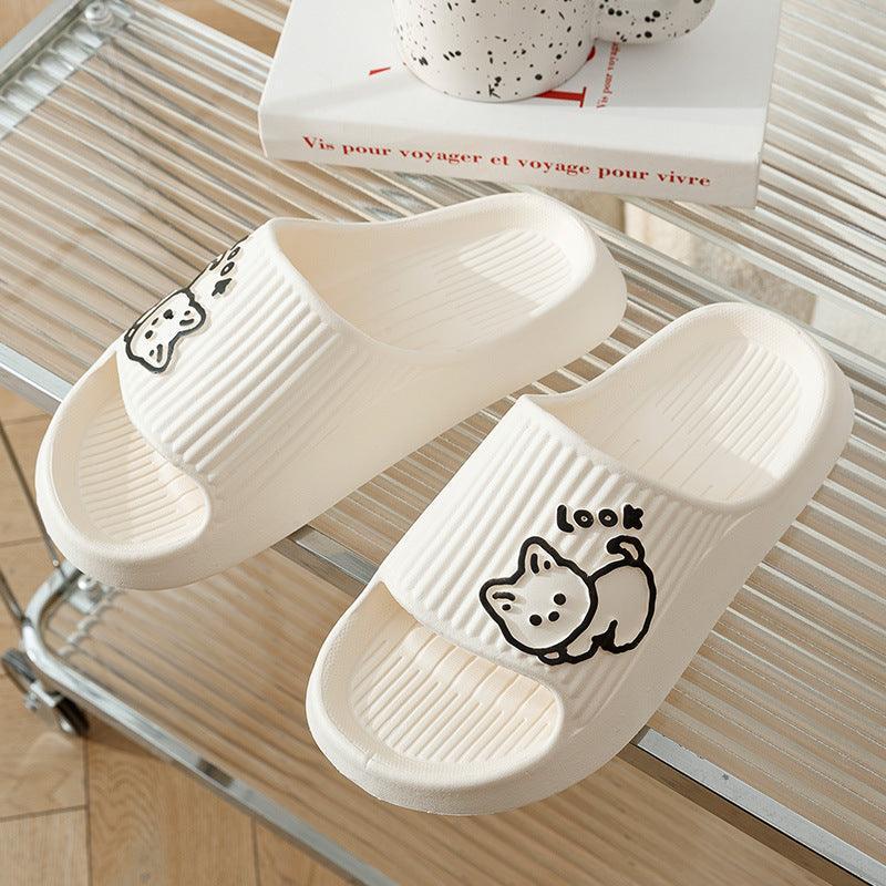 Cute Cat Slippers Summer Women Home Shoes Bath Thick Platform Non-Slip Slides Indoor Outdoor - Homey Footwear