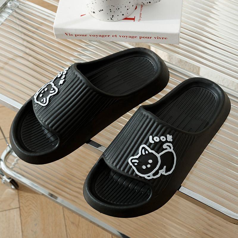 Cute Cat Slippers Summer Women Home Shoes Bath Thick Platform Non-Slip Slides Indoor Outdoor - Homey Footwear