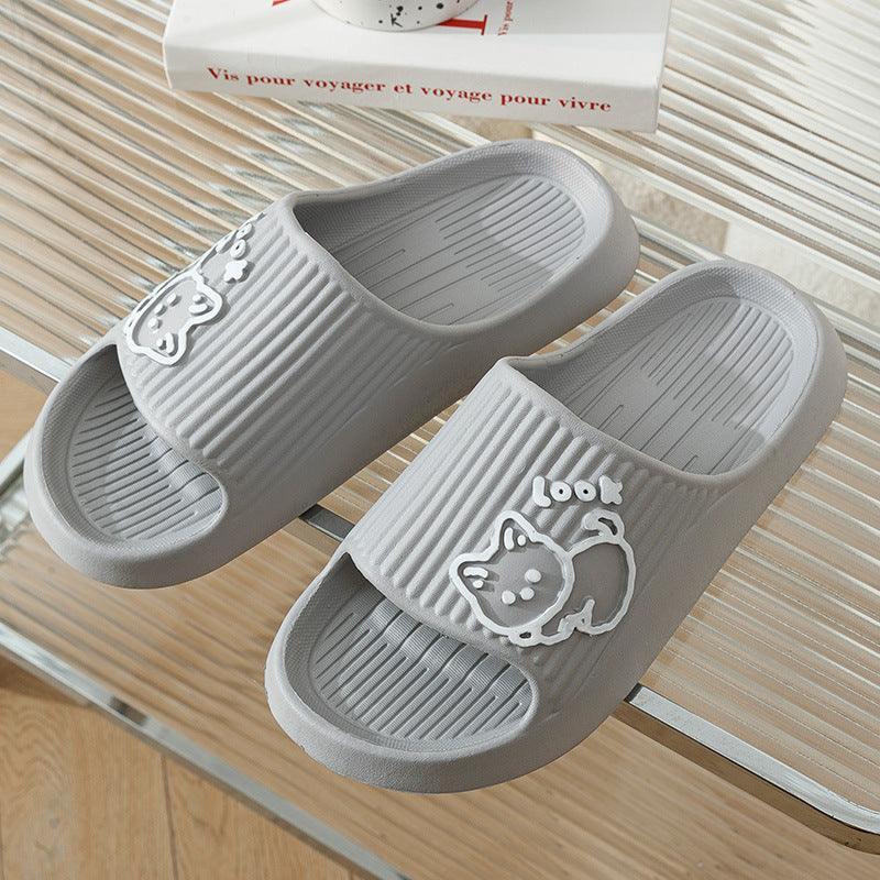 Cute Cat Slippers Summer Women Home Shoes Bath Thick Platform Non-Slip Slides Indoor Outdoor - Homey Footwear