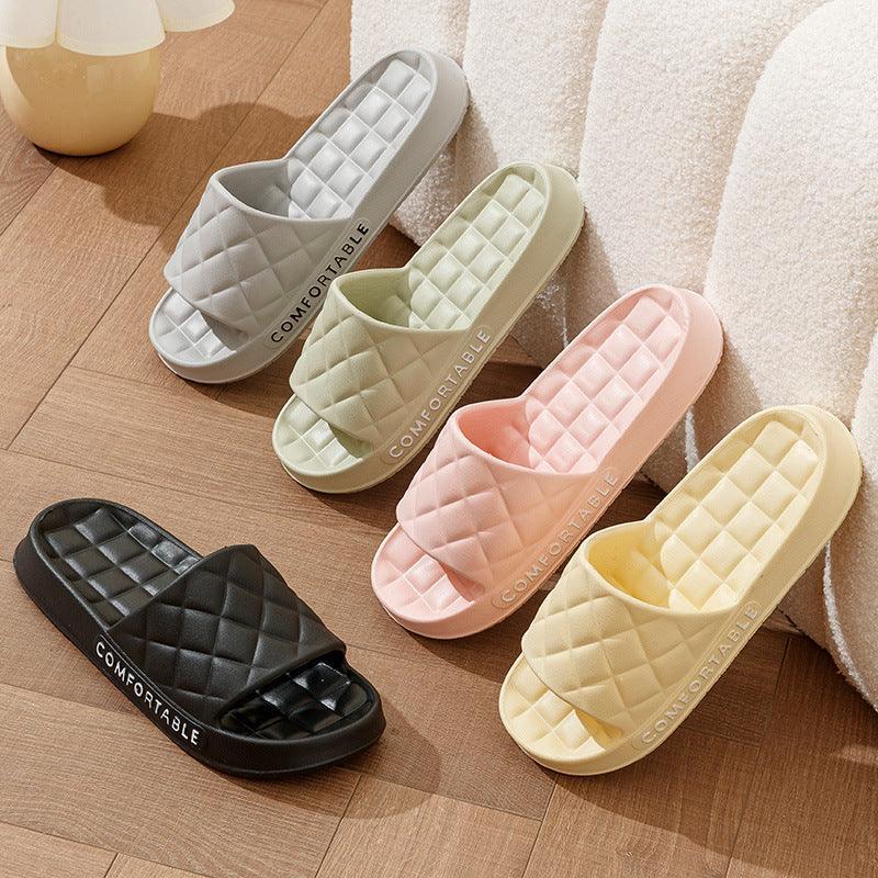 Men's Home Slippers With Plaid Design Soft-soled Silent Indoor Floor Bathing Slippers Women House Shoes Summer - Homey Footwear