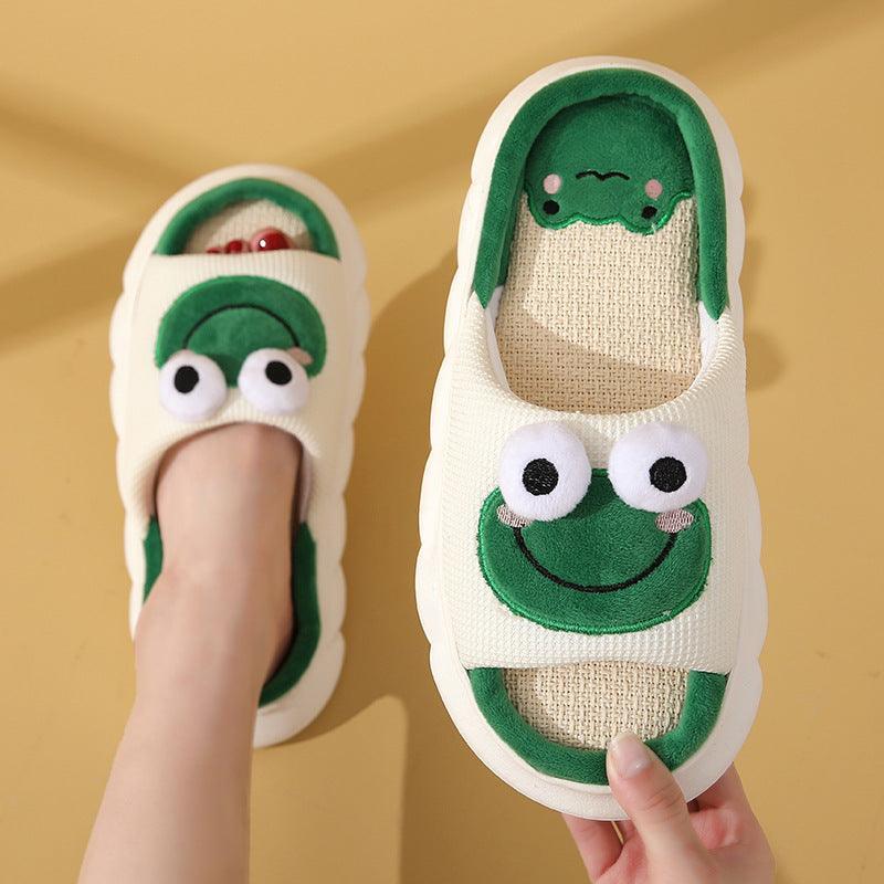 Cute Cartoon Cow Frog Slippers Linen Non-slip Shoes Indoor Garden Home Slippers - Homey Footwear