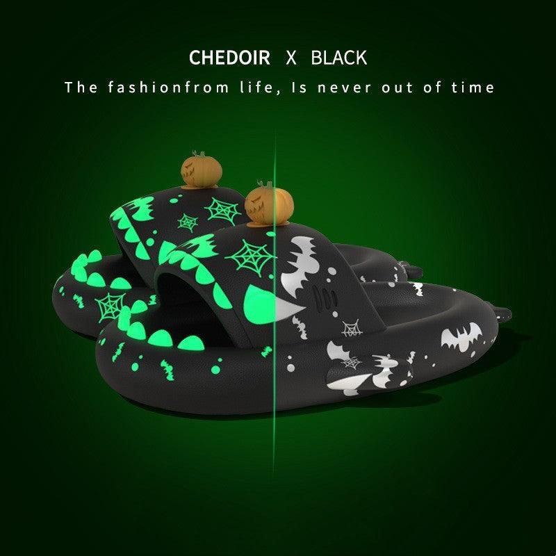 Halloween And Christmas Shoes Ins Luminous Shark Slippers Couple Men Women House Shoes Non-slip Bathroom Slippers Home - Homey Footwear