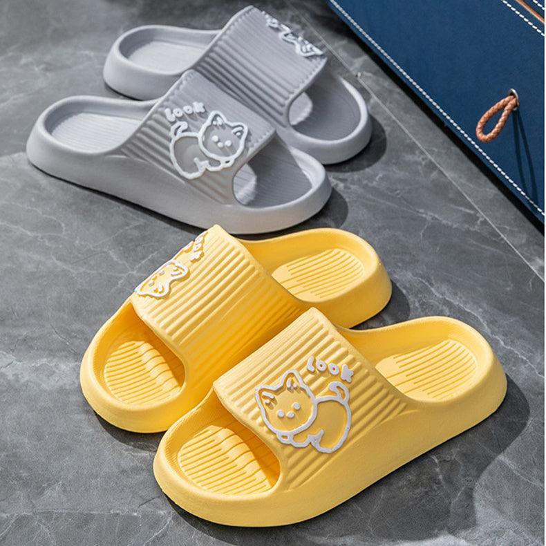 Cute Cat Slippers Summer Women Home Shoes Bath Thick Platform Non-Slip Slides Indoor Outdoor - Homey Footwear