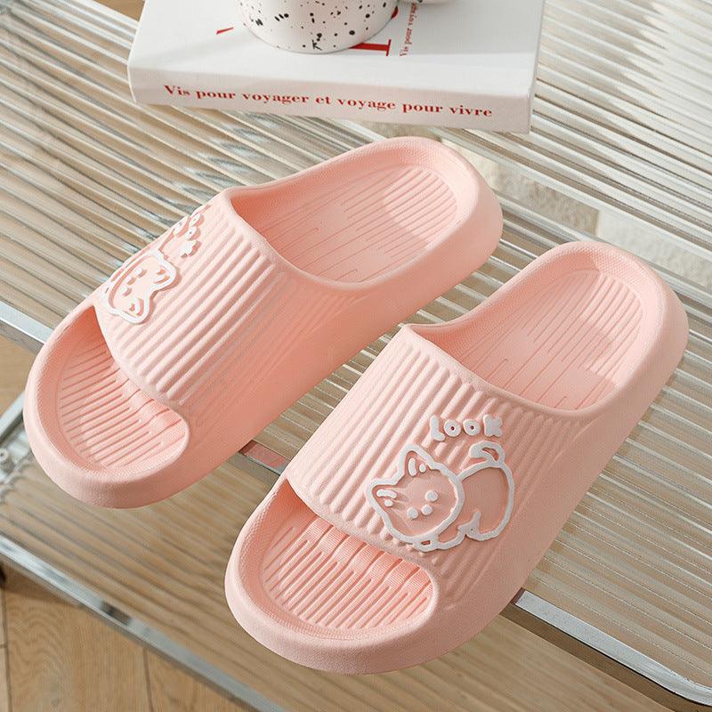 Cute Cat Slippers Summer Women Home Shoes Bath Thick Platform Non-Slip Slides Indoor Outdoor - Homey Footwear