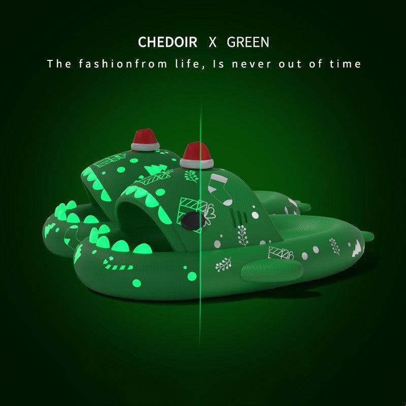 Halloween And Christmas Shoes Ins Luminous Shark Slippers Couple Men Women House Shoes Non-slip Bathroom Slippers Home - Homey Footwear