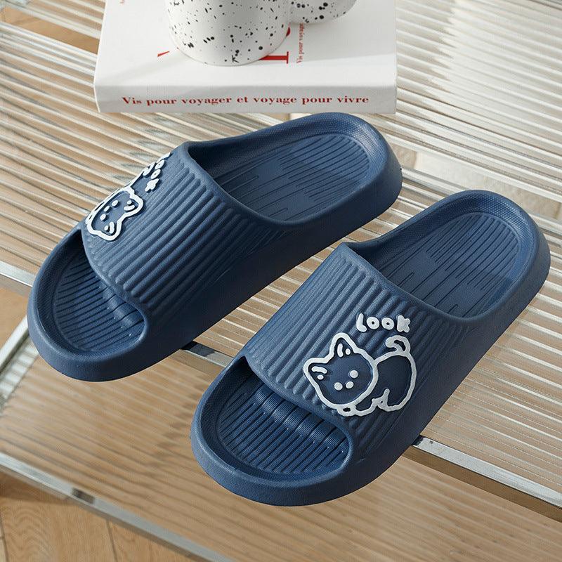 Cute Cat Slippers Summer Women Home Shoes Bath Thick Platform Non-Slip Slides Indoor Outdoor - Homey Footwear