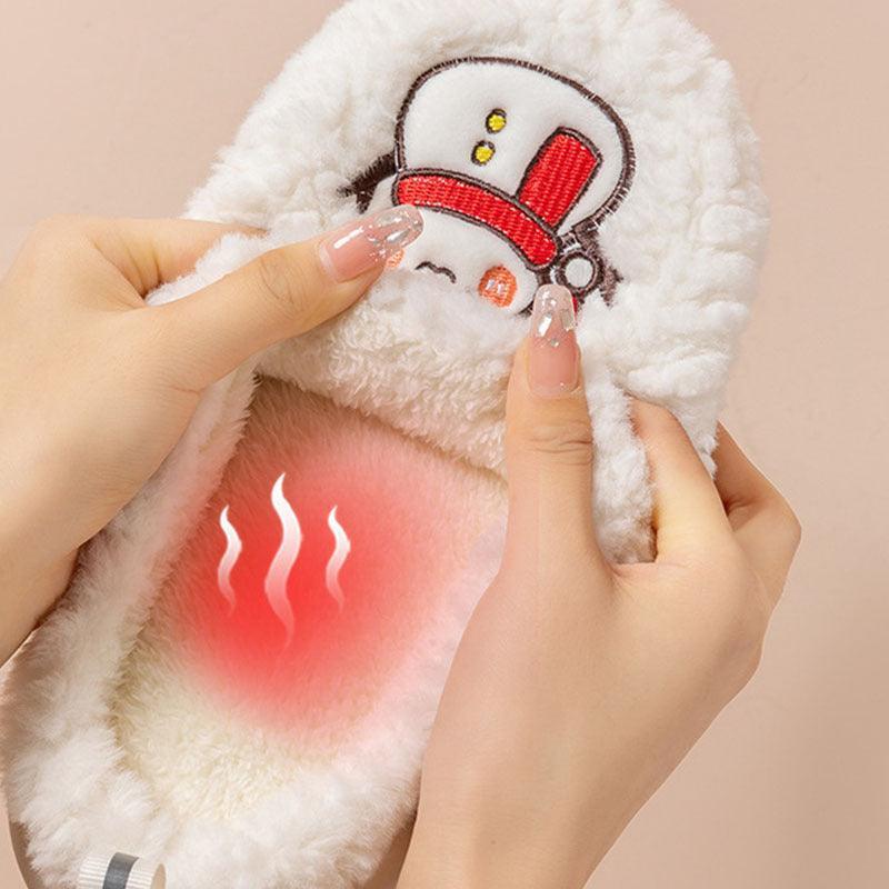 Cute Snowman Slippers Winter Indoor Household Warm Plush Thick-Soled Anti-slip Couple Home Slipper Soft Floor Bedroom House Shoes - Homey Footwear